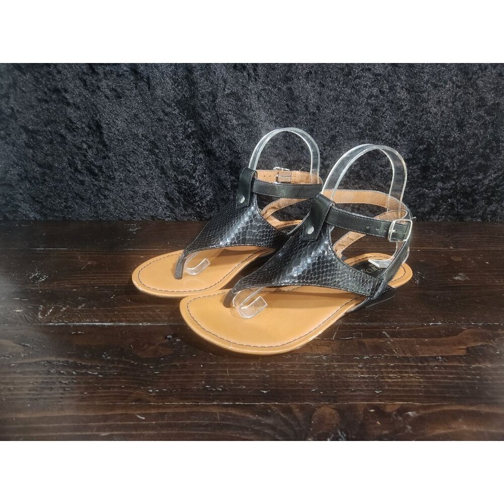 Eurosoft Sofft Missy Black Faux Snakeskin Embossed Thong Strappy Sandals/Sz. 7M